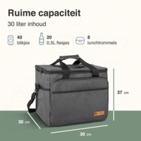 ForDig Koeltas XL (30 liter) - Gemaakt van 600D Polyester met PEVA-Voering - Ruimte voor 40 Blikjes of 20 Halve Liter Flessen - Opvouwbaar Koel Tas met Easy-Acces Flap - Ruimte voor Bestek - Picknick Cool Bag - Coolerbag - Grote Cooler - Zwart