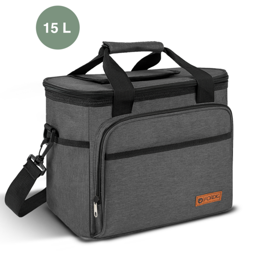 ForDig Koeltas L (15 liter) - Gemaakt van 600D Polyester met PEVA-Voering - Ruimte voor 40 Blikjes of 20 Halve Liter Flessen - Opvouwbaar Koel Tas met Easy-Acces Flap - Ruimte voor Bestek - Picknick Cool Bag - Coolerbag - Grote Cooler - Zwart 