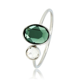 My Bendel Ring Zilver met groene en kristal steen