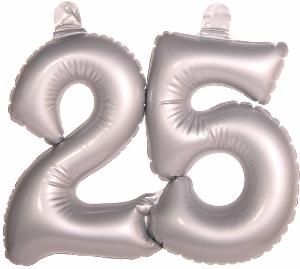 Opblaasbare cijfers 25 zilver - 45cm - Zorg voor Party feestartikelen en