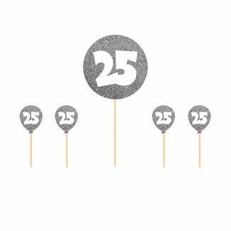 Folat Taart topper Zilver 25 - 5 stuks