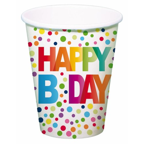 Happy Birthday Dots Bekertjes 250ml - 8 stuks 