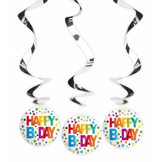 Folat Happy Birthday Dots Swirl deco - 3 stuks