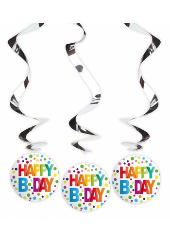 Happy Birthday Dots Swirl deco - 3 stuks 