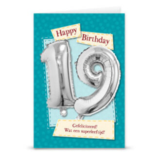 Wenskaart met Folie cijfer - 19 jaar
