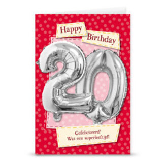 Wenskaart met Folie cijfer - 20 jaar