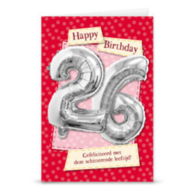 Wenskaart met Folie cijfer - 26 jaar