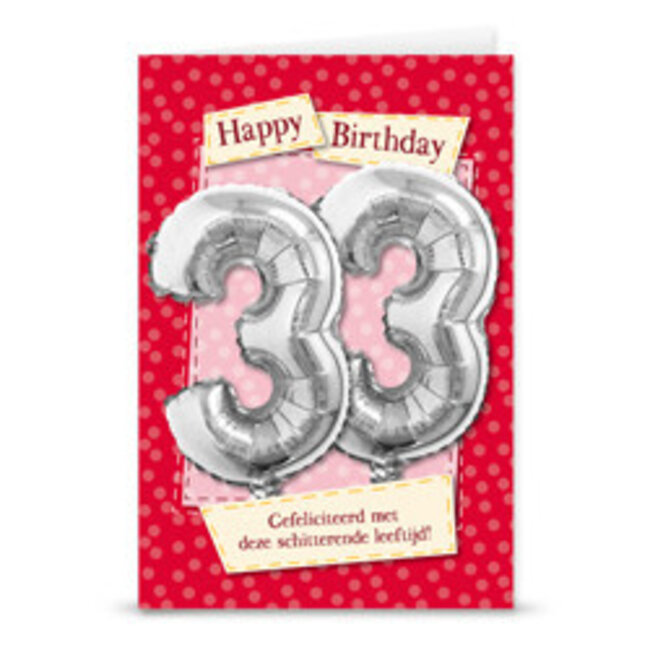 Wenskaart met Folie cijfer - 33 jaar