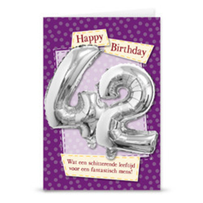 Wenskaart met Folie cijfer - 42 jaar