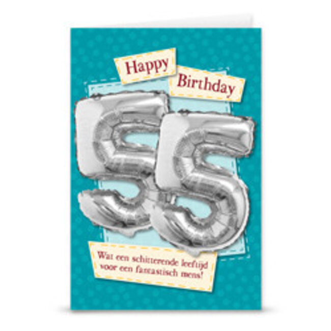 Wenskaart met Folie cijfer - 55 jaar