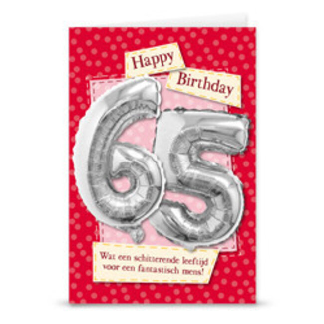 Wenskaart met Folie cijfer - 65 jaar
