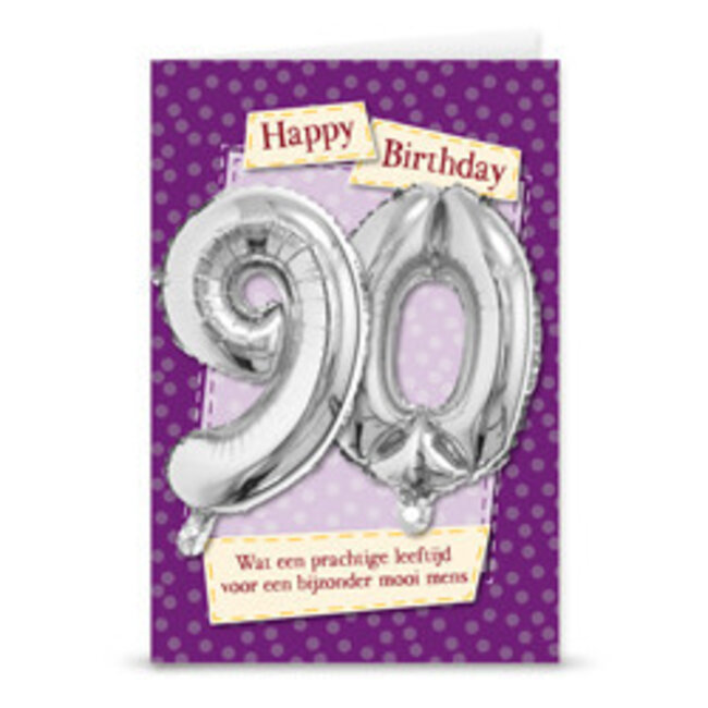 Wenskaart met Folie cijfer - 90 jaar