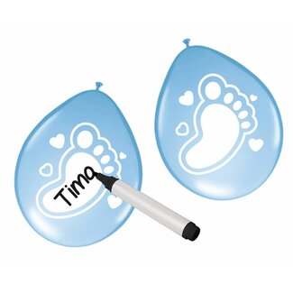 Folatex Beschrijfbare Ballonnen Voetjes Licht Blauw - 6 stuks