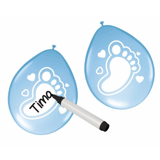 Beschrijfbare Ballonnen Voetjes Licht Blauw - 6 stuks