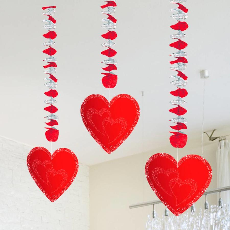 Hangdecoratie Hartjes Rood - 3 stuks-1