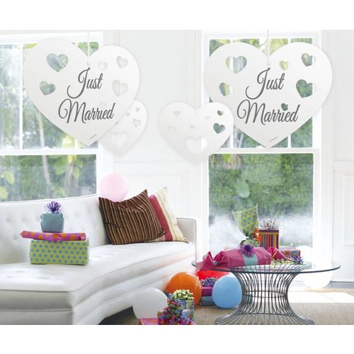 Just Married hartjes decoratie - 5 stuks 