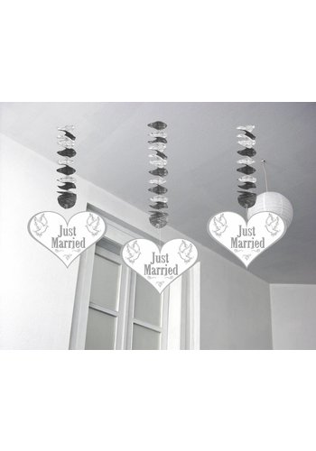 Love Doves hangdecoratie Just Married - 3 stuks 