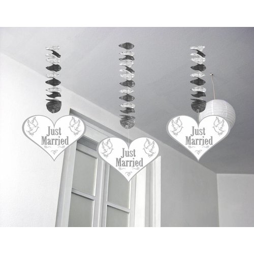 Love Doves hangdecoratie Just Married - 3 stuks 