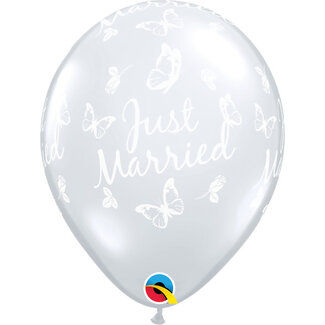 Qualatex Helium Ballon Just Married Butterflies - Transparant (28cm)