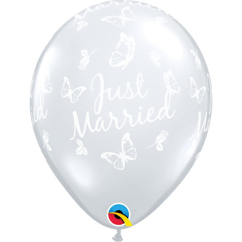 Helium Ballon Just Married Butterflies - Transparant (28cm) 