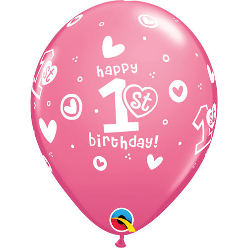 Helium Ballon 1st Birthday - Licht Roze (28cm) 