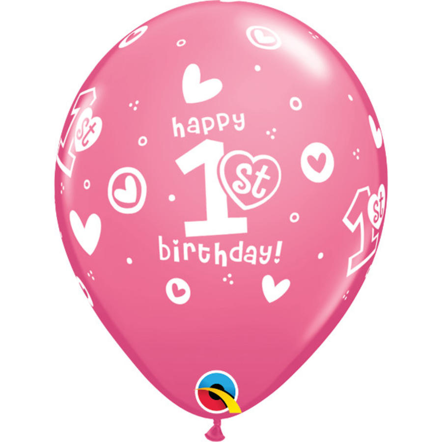 Helium Ballon 1st Birthday - Licht Roze (28cm)-1