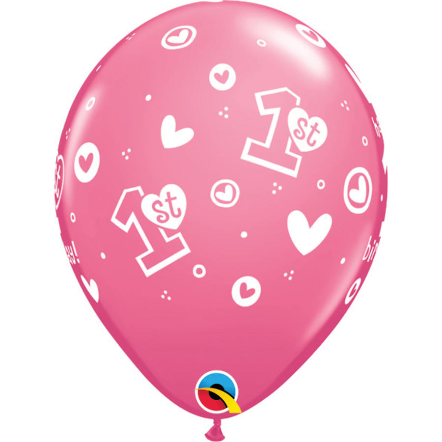 Helium Ballon 1st Birthday - Licht Roze (28cm)-2