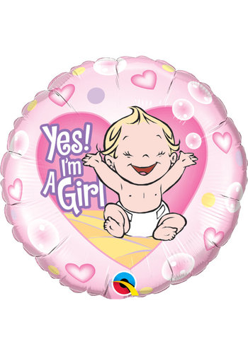 Folieballon Yes I'm a Girl - 45cm 