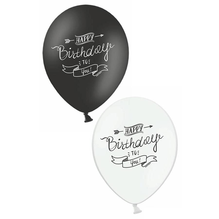Ballonnen Happy Birthday you zwart/wit 30cm - 6st - Zorg voor Party feestartikelen en ballondecoraties