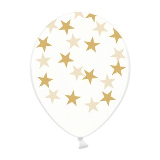 Strong Balloons Ballonnen Doorzichtig met gouden sterren - 30cm - 6st