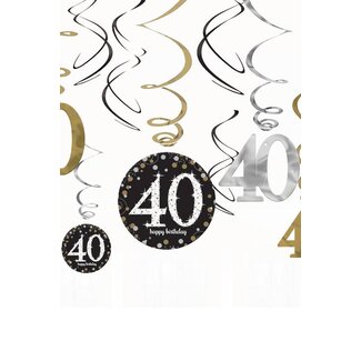 Amscan Swirl Decoration Happy Birthday 40 Silver & Black - 12 stuks