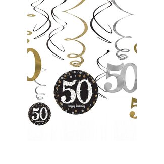 Amscan Swirl Decoration Happy Birthday 50 Silver & Black - 12 stuks
