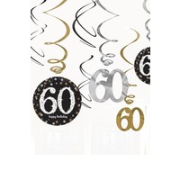 Swirl Decoration Happy Birthday 60 Silver & Black