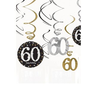 Amscan Swirl Decoration Happy Birthday 60 Silver & Black - 12 stuks