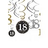 Amscan Swirl Decoration Happy Birthday 18 Silver & Black