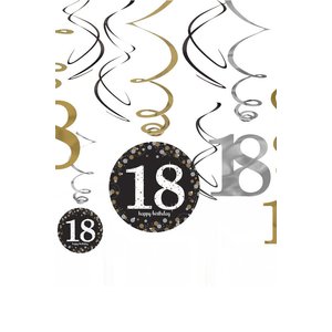 Amscan Swirl Decoration Happy Birthday 18 Silver & Black