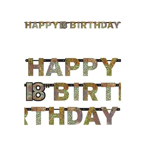 Letterbanner Happy 18th Birthday Silver & Black - 213 x 16.2 cm 