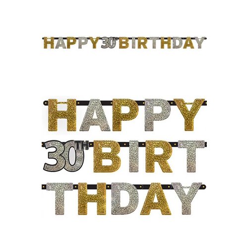 Letterbanner Happy 30th Birthday Silver & Black - 213 x 16.2 cm 