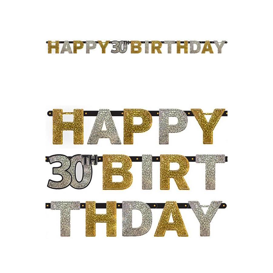 Letterbanner Happy 30th Birthday Silver & Black-1