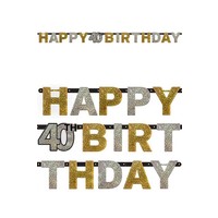 Letterbanner Happy 40th Birthday Silver & Black