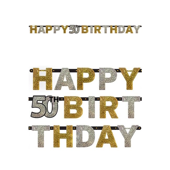 Letterbanner Happy 50th Birthday Silver & Black
