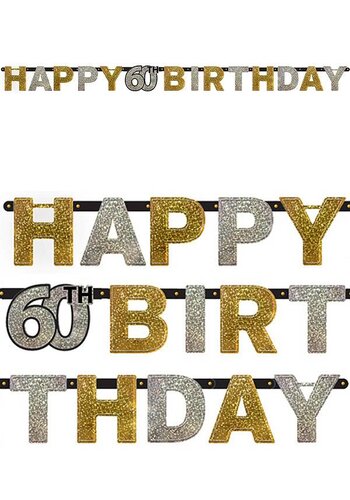 Letterbanner Happy 60th Birthday Silver & Black  - 213 x 16.2 cm 