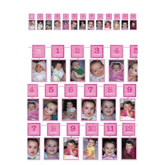 PartyDeco 12 maanden slinger - Roze
