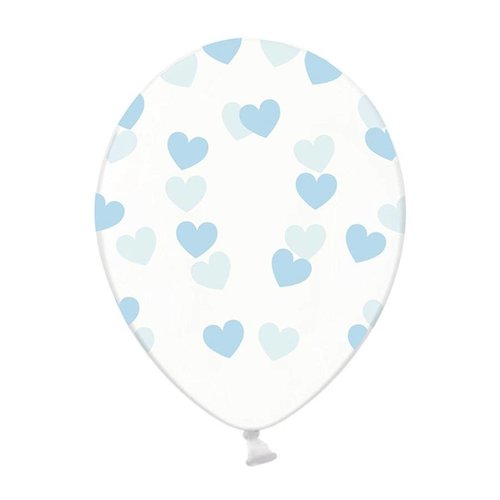 Ballonnen Doorzichtig met blauwe hartjes - 30cm - 6st 