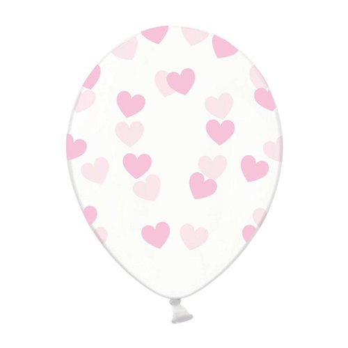 Ballonnen Doorzichtig met roze hartjes - 30cm - 6st 