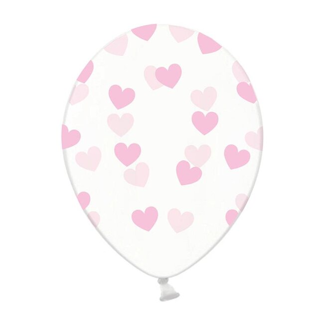 Ballonnen Doorzichtig met Roze Hartjes - 30cm - 6st