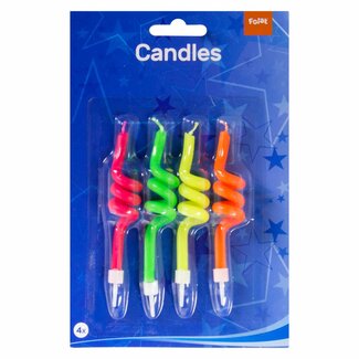 Folat Kronkel Kaarsjes Neon - 4 stuks