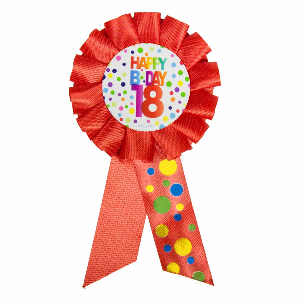 Rozet Rainbow Happy Birthday 18 - voor Party feestartikelen en