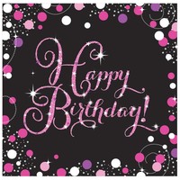 Servetten Happy Birthday Sparkling Celebration Pink & Black