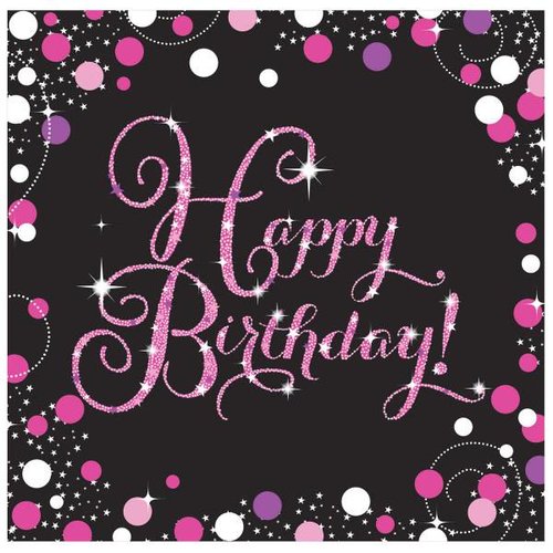 Servetten Happy Birthday Sparkling Celebration Pink&Black - 16 st - 33x33cm 